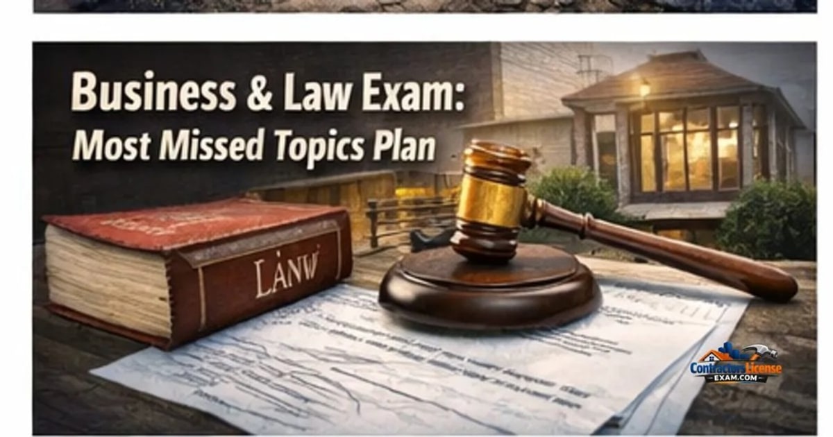 Business and Law exam most missed topics — law book and gavel