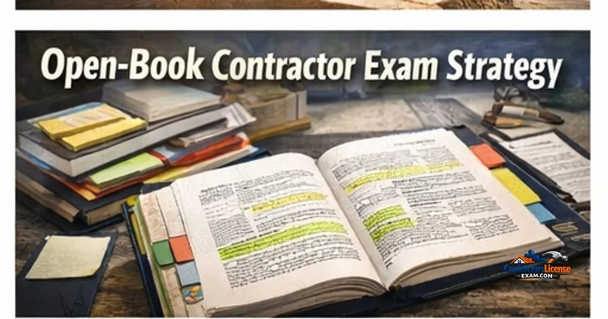 Open-book contractor exam strategy — tabbed code books and study materials